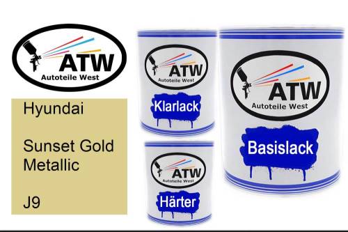 Hyundai, Sunset Gold Metallic, J9: 1L Lackdose + 1L Klarlack + 500ml Härter - Set, von ATW Autoteile West.